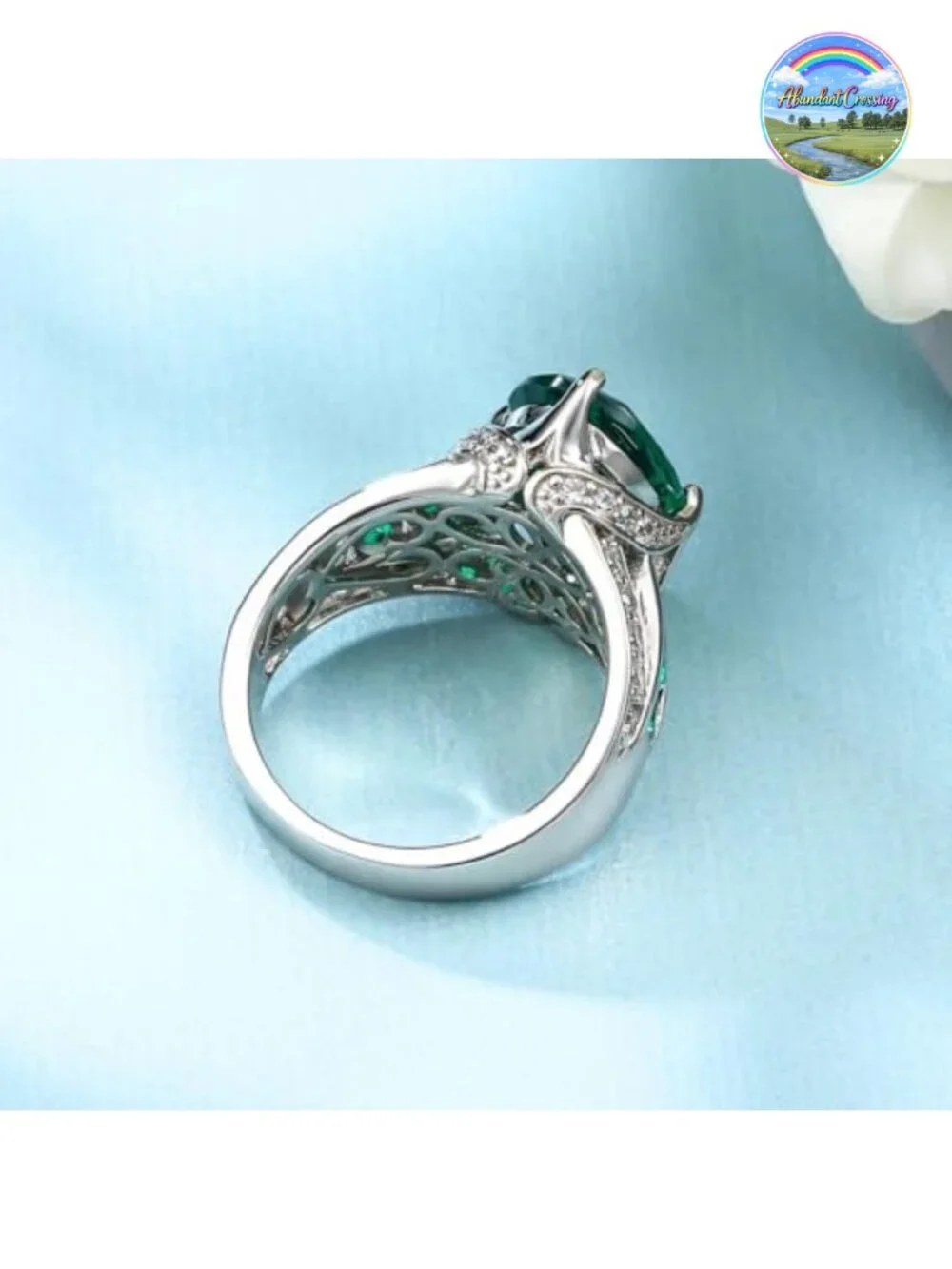 925 Sterling Silver Gemstone Ring for Women, Oval Emerald Engagement